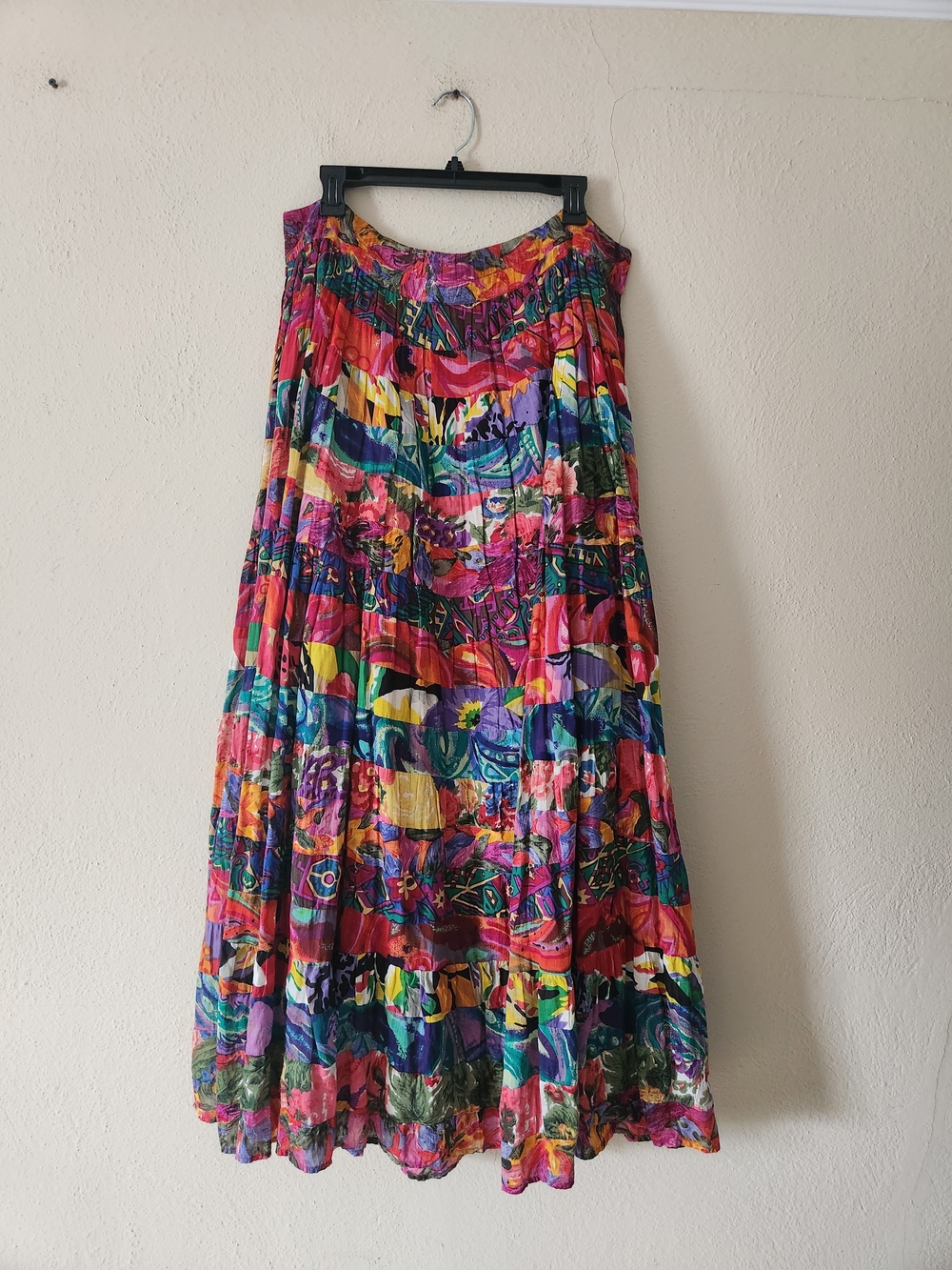 80s Volup Colorful Floral Tiered Maxi Skirt - Vibrant Pink Multi